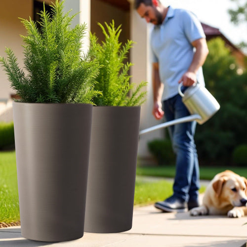 Junia Modern Large 21.7 in. Tall Grey Matte Plastic Round Patio Outdoor Planters (2-Pack)