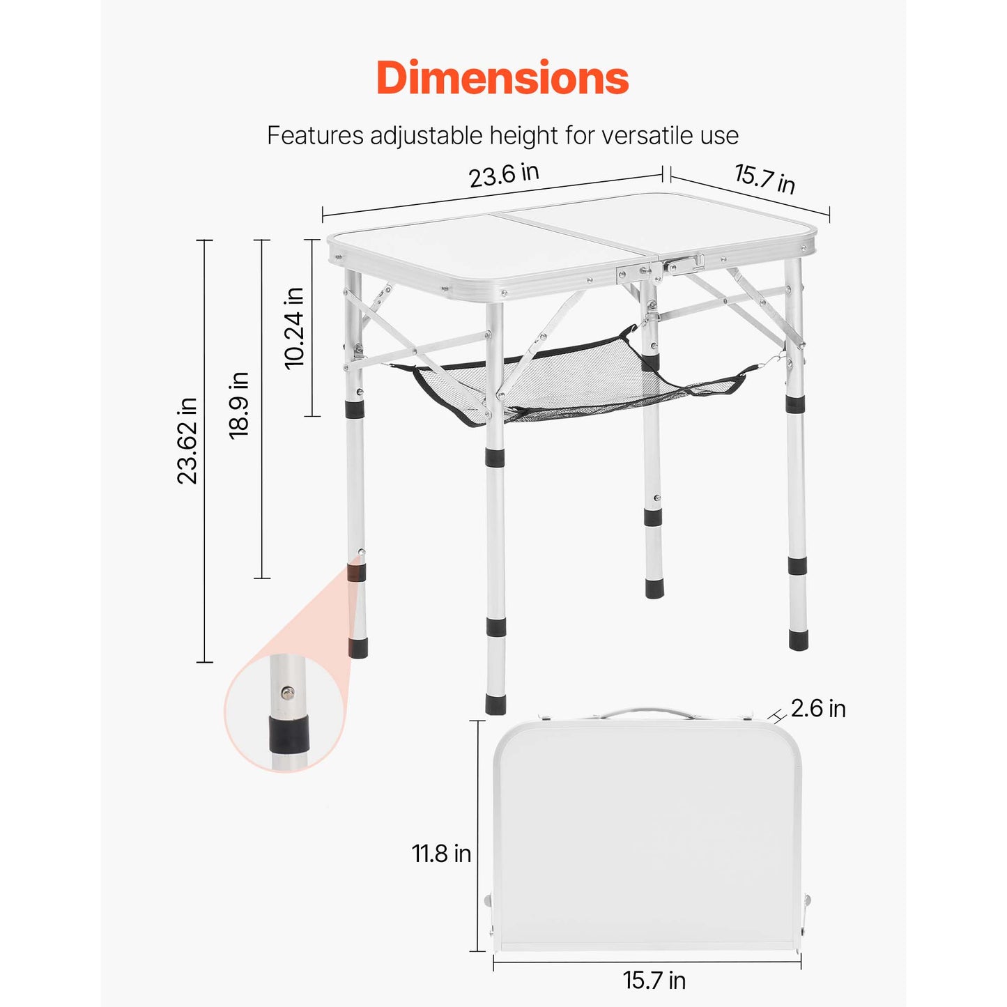 2ft Folding Portable Camping Table Aluminum Outdoor Table Adjustable Height