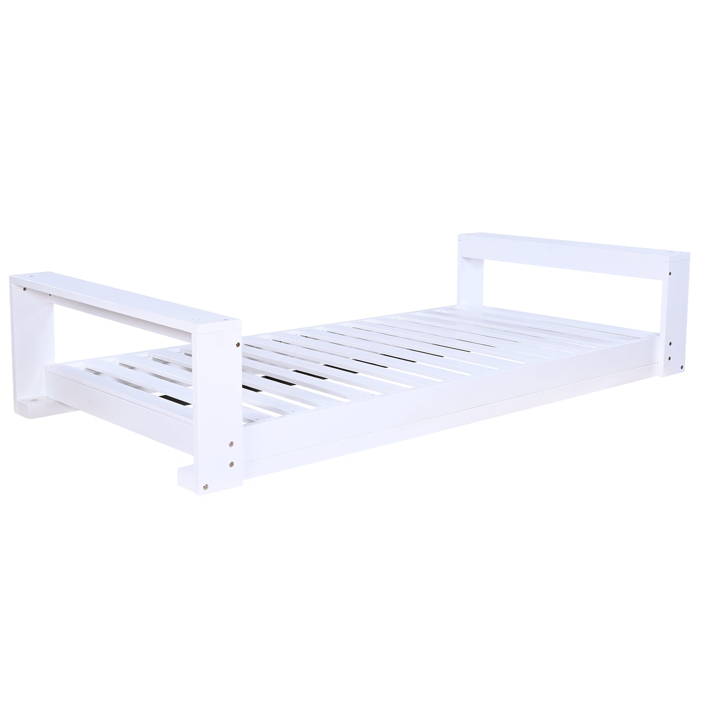 TOPMAX Twin Size Porch Swing Bed Seating Group, Patio Acacia Wood Swing Frame with Hemp Ropes for Garden, Backyard, White
