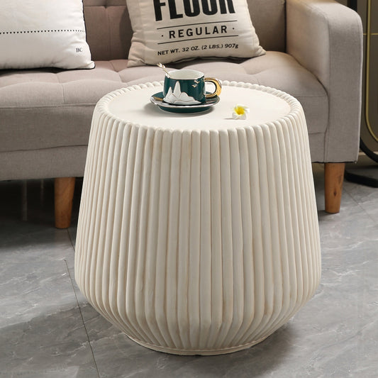 Off-White Magnesium Oxide Fluted Tapered Side Table  16.54" Top Diameter Round End Table