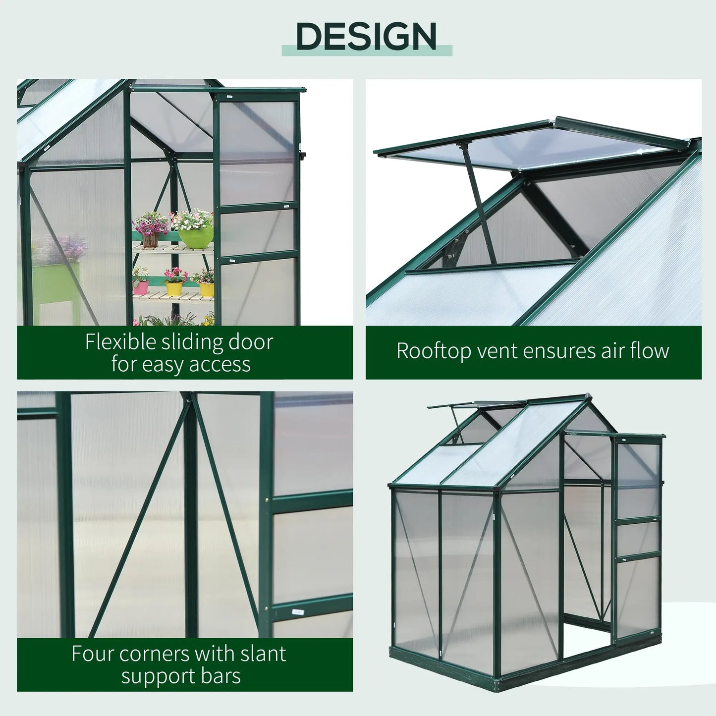 Greenhouse 6' x 4' for Outdoors, Polycarbonate Greenhouse with Rain Gutter and Roof Vent