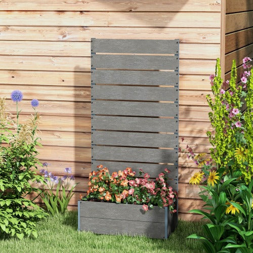 Outsunny Raised Garden Bed with Trellis for Climbing Plants, Planter Box with Self Draining Gap, Freestanding Trellis Planter for Outdoor, Patio, Deck, 35.75" x 15" x 70.75", Dark Gray