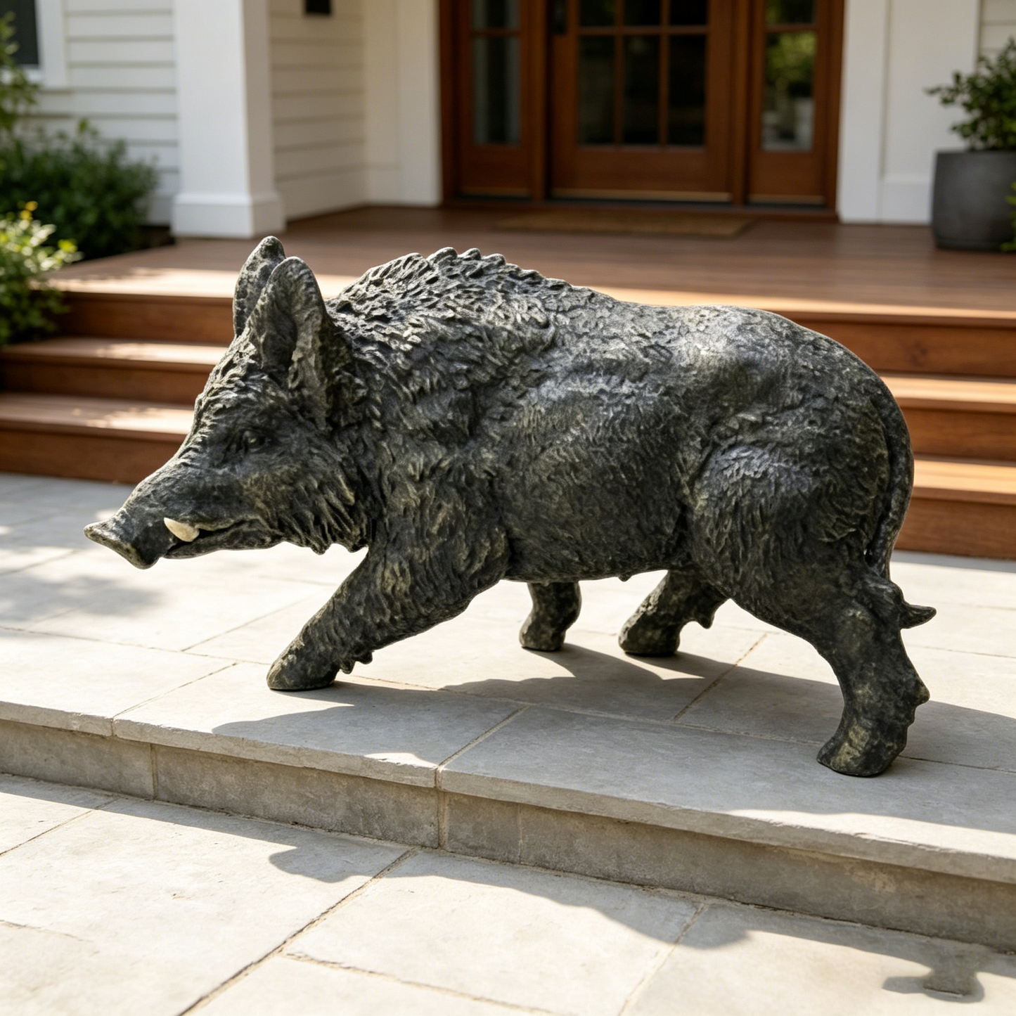 12.20" H x 21.26" L Simulated Wild Boar Resin Garden Statue, Indoor & Outdoor Decorative Ornament, Lawn & Courtyard Art Craft Decoration