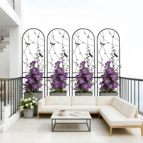 LZRS 4 Pack Rustic Iron Arch Decoration Garden Trellis with Black Metal Coating – Perfect for Supporting Climbing Plants Outdoor, Roses, Vines, Flowers, and Vegetables.