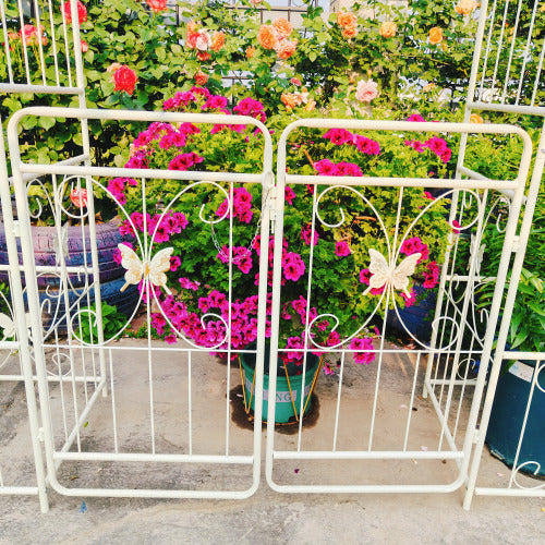 79.5 in. x 86.6 in. Metal Trellis-Cream White Garden Arch with Gate Outdoor Rose Arbor for Climbing Plants