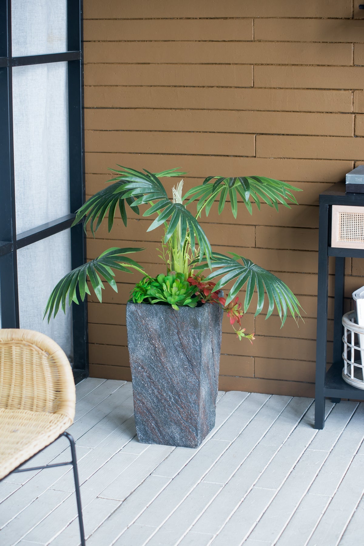 9.4x9.4x18.1" Cement Planter Large, Indoor Outdoor Garden Functional  Decor
