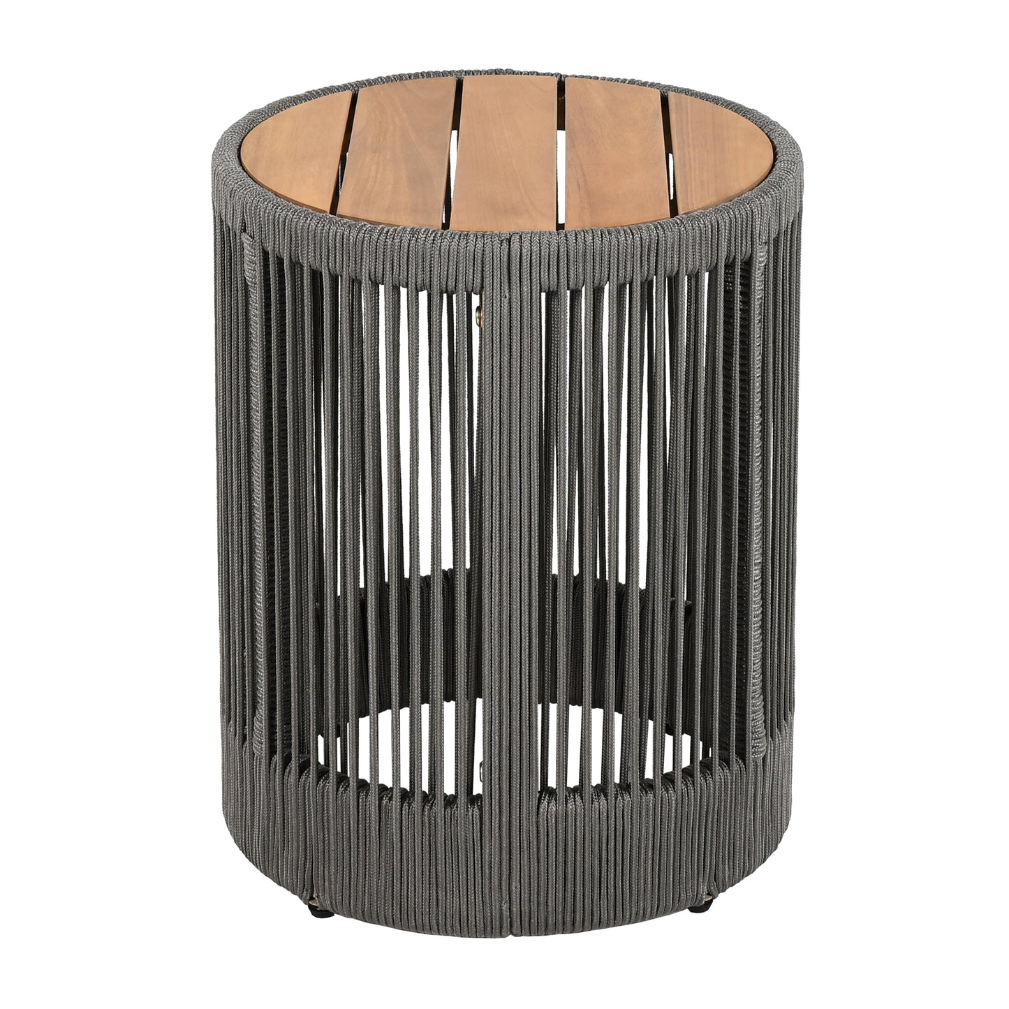 Rustic Industrial Table Set,Coffee Table & Side Table with Woven Rope Design, Modern Functionality Stylish Table Set for Living Room and Home Decor-Rope Grey