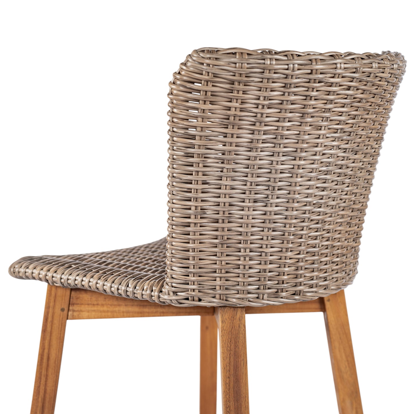 Lymington Outdoor Bar Stool, Teak Finished Wood with Light Brown Wicker, Set of 2