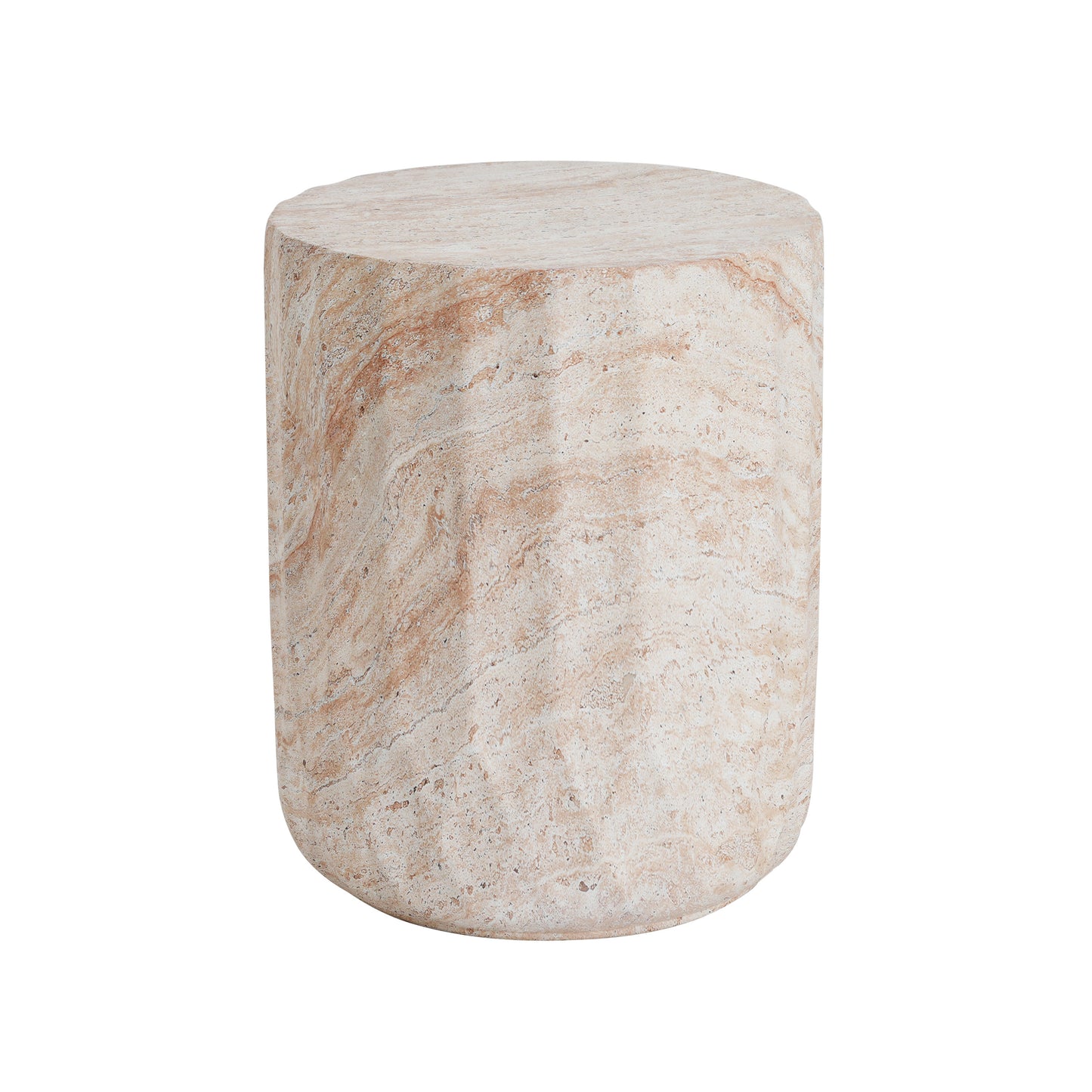 Outdoor/Indoor Lightweight Concrete Side Table,Cylinder Travertine Finish Accent Table