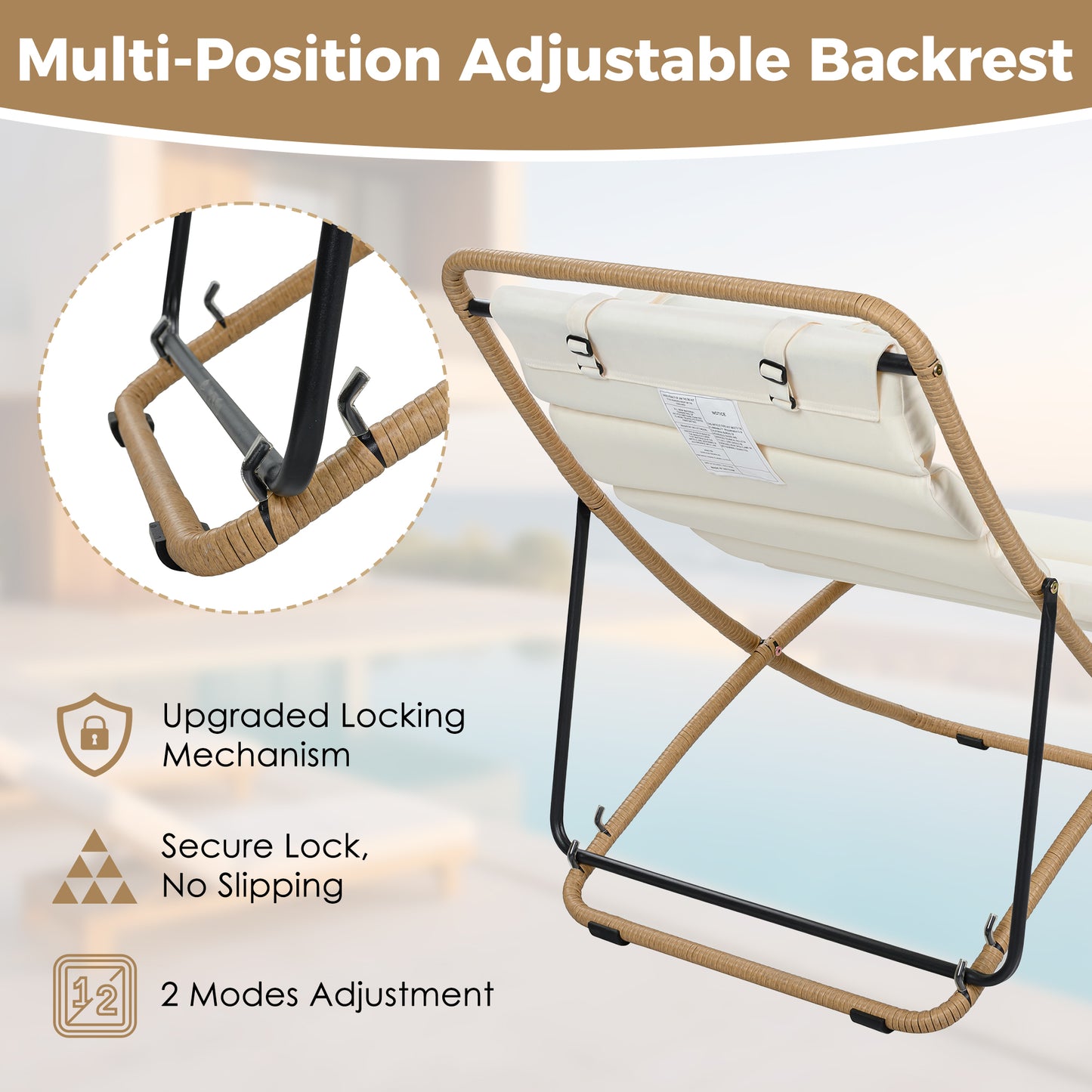 TREXM 2-Pieces Outdoor Folding Chair, Rattan-Wrapped Patio Chair with Adjustable Backrest, Thick Cushion, and Detachable Headrest ,for the Poolside, Beach, Backyard, Decck, and Camping (Yellow)