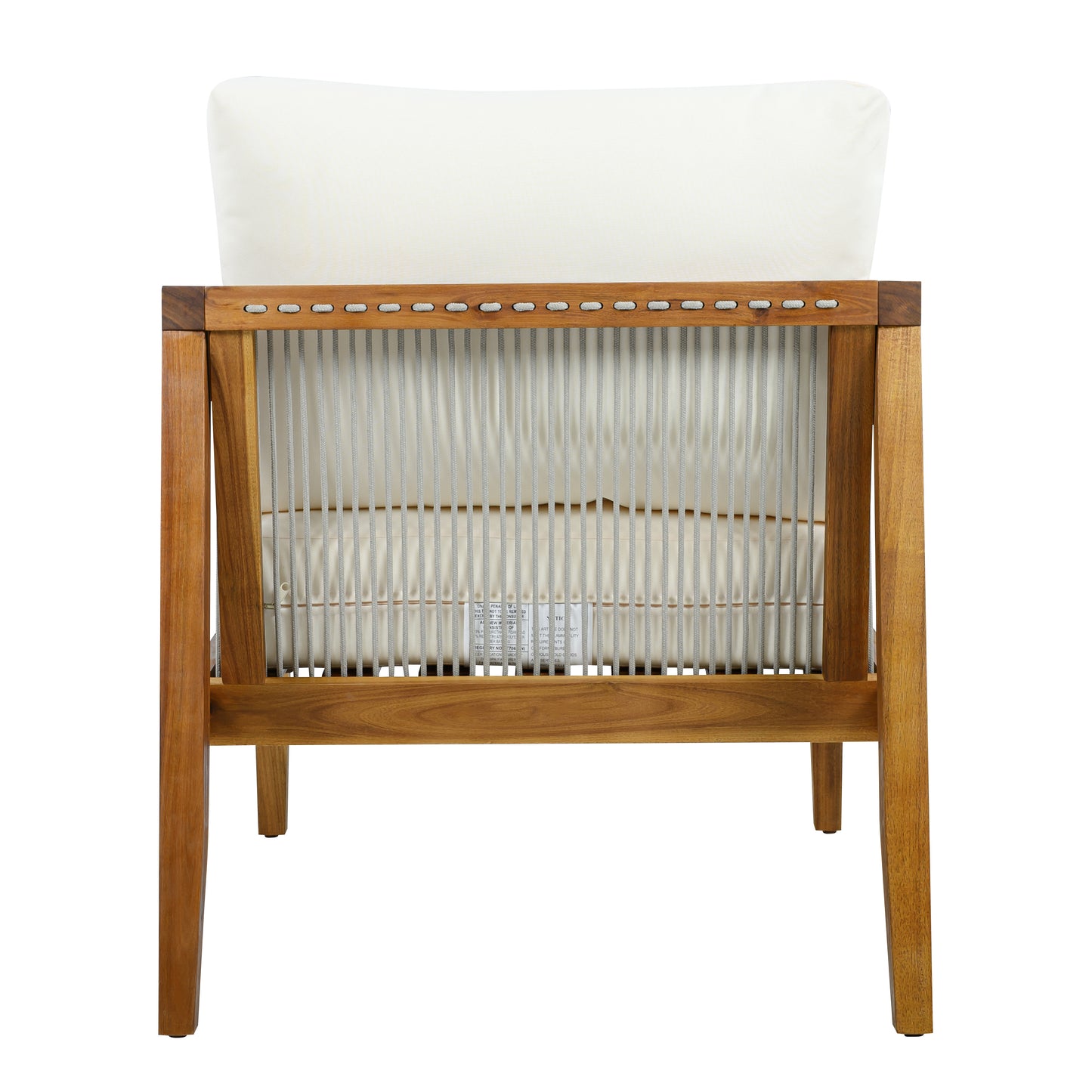 Outdoor Club Chair (Set of 1), Acacia Wood Frame with Rope Back, Water-Repellent Beige Cushions for Patio/Backyard/Deck, Teak Finish