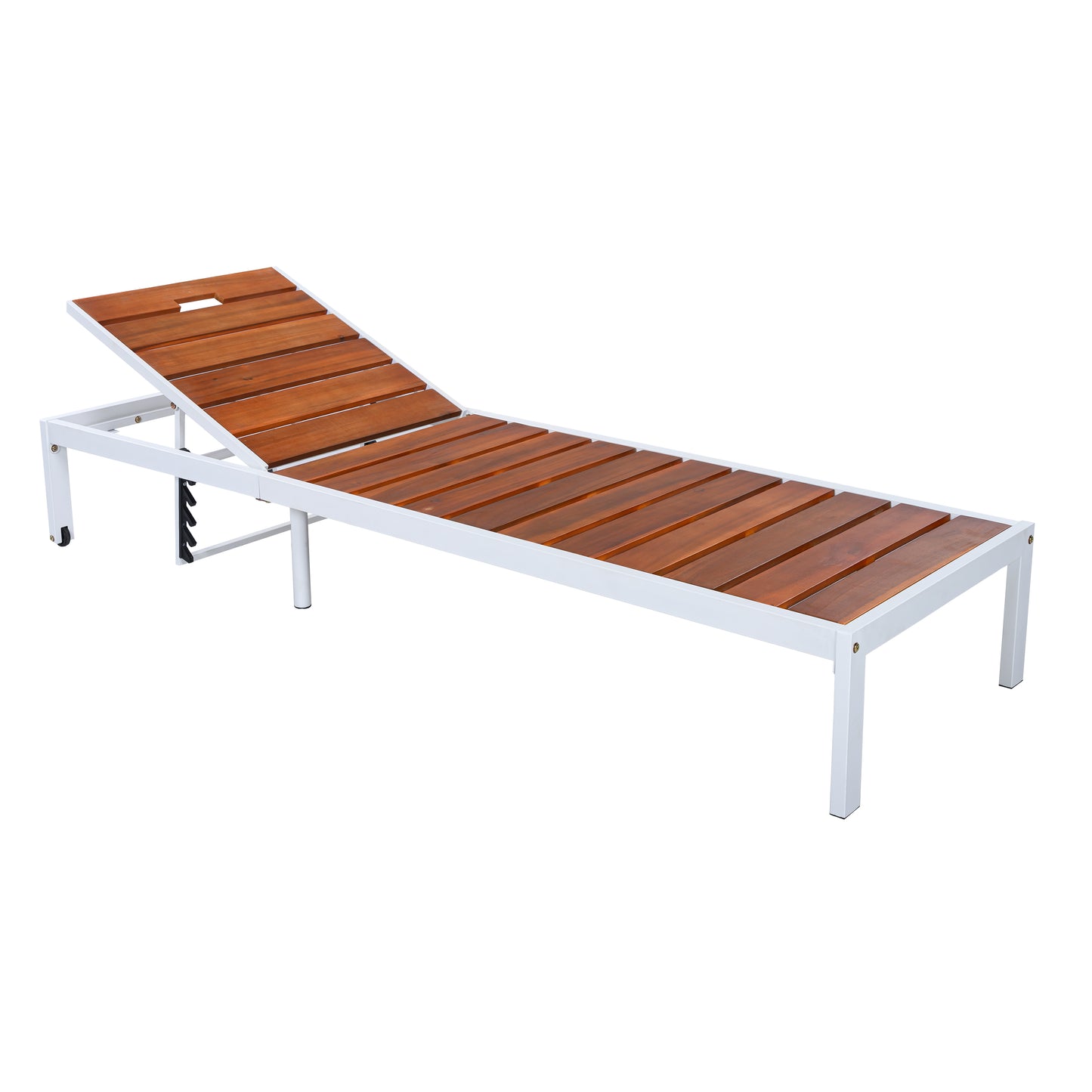 Outdoor Chaise Lounges Pool Lounge Chairs Outdoor Daybed Recliner with Adjustable Backrest for Patio, Poolside or Beach, White+Brown