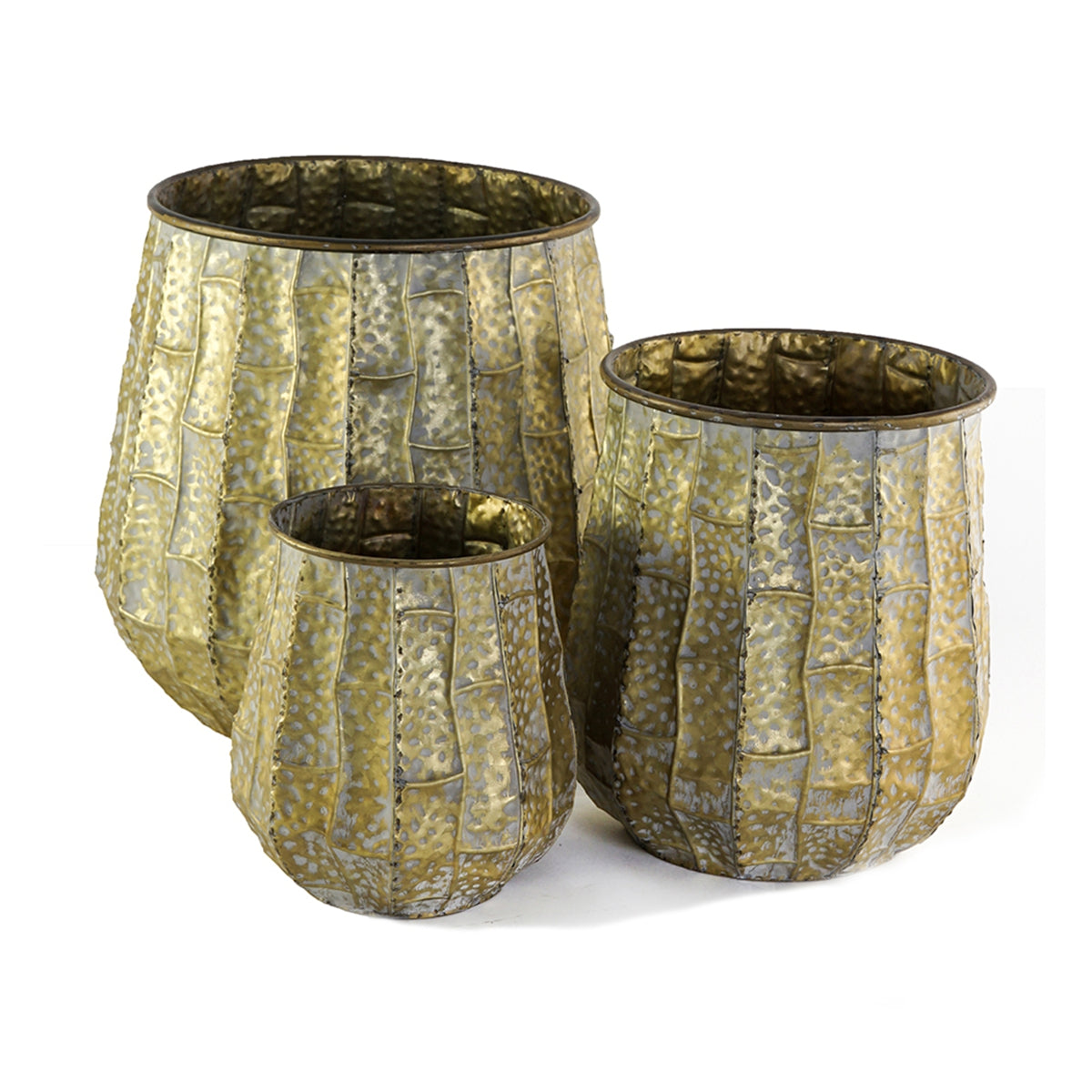 Set of 3 Metal Planter Distressed, L:12x12x14" M:9x9x11.5" S:6.3x6.3x8.7"