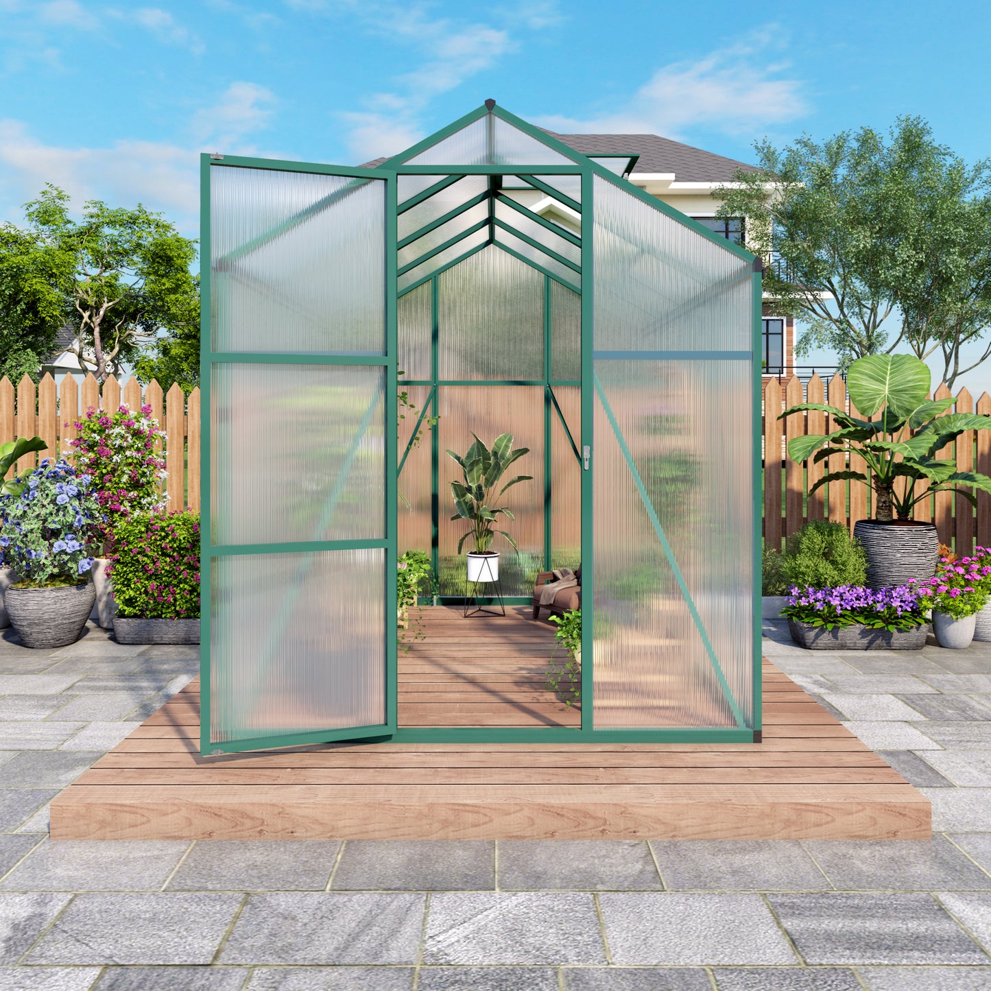 Newly marketed Gain height windproofaluminum greenhouse 6x8 FT Polycarbonate Greenhouse Raised Base and Anchor Aluminum Heavy Duty Walk-in Greenhouses for Outdoor Backyard in All Season