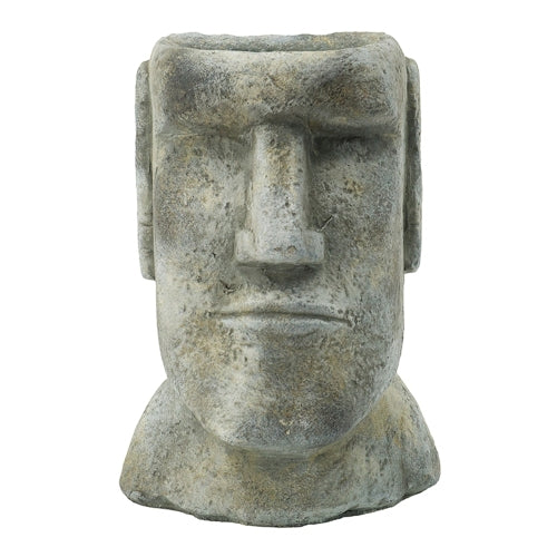 4.3 qt. Medium Gray Cement Indoor/Outdoor Planter, Easter Island Stone Planter (5.5 in. W x 9 in. H) Weight: 6.8 lbs.