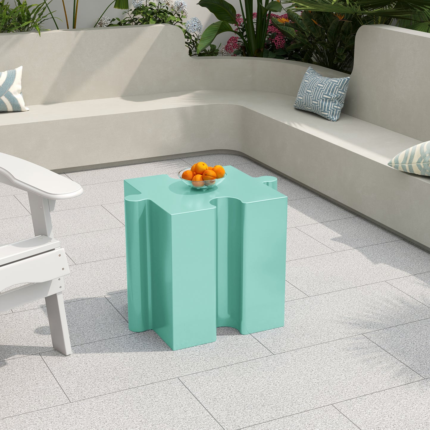 3-Piece Artistic Puzzle Table Set,Modular MGO Side Tables with Interlocking Design (2 Convex & 1 Concave), 200lb Capacity for Indoor & Outdoor, Light Green Color