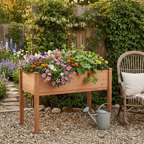 48 in. x 24 in. x 30 in. Outdoor Wood Elevated Planter Box with Legs for Garden, Brown
