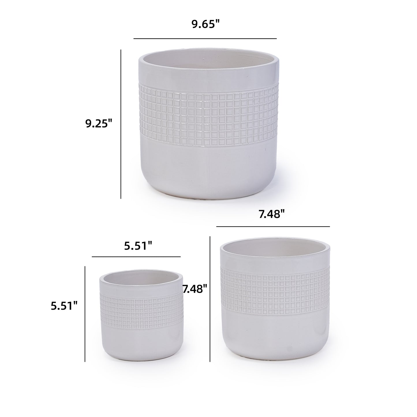 Handmade White Ceramic Planter Set of 3 (5.51" to 9.65"), Indoor & Outdoor Flower Pots for Succulents, Herbs by Window, Couchside - Breathable Textured Clay