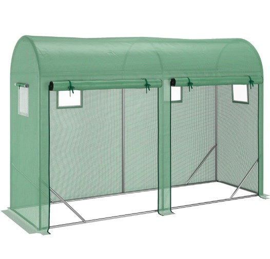 Greenhouse,Walk-in Lean-to Greenhouse,4 Zipper Roll-up Windows & 2 Doors, UV Protecting PE Cover