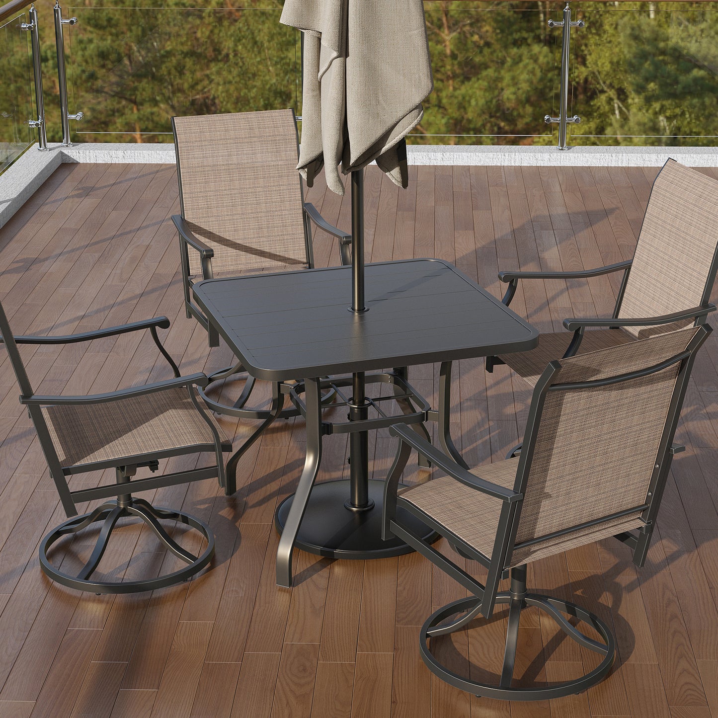 Patio Dining Table 35"x35", Square Outdoor Dining Table with 1.57" Umbrella Hole, Metal Outdoor Furniture for Patio, Graden, Backyard and Poolside, Weather-Resistant