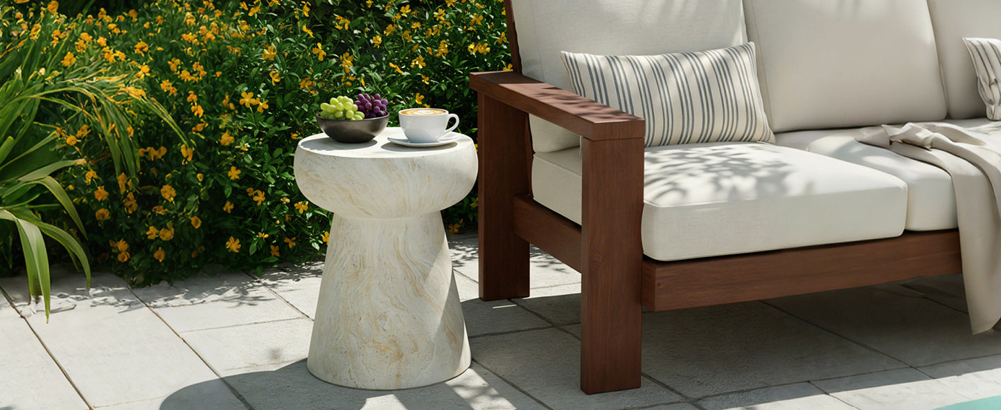 U_Style Mushroom-Shaped Design Outdoor Side Concrete Tables , Modern Geometric Pedestal End TableMulti-Functional & Decorative Coffee Table for Patio Indoor Outdoor