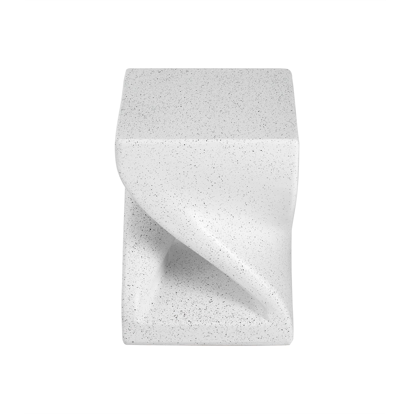 Outdoor White Marble Modern Twisted-Base Terrazzo-Speckled All-Weather MGO Side Table – Indoor End Table for Home, Office & Patio Decor