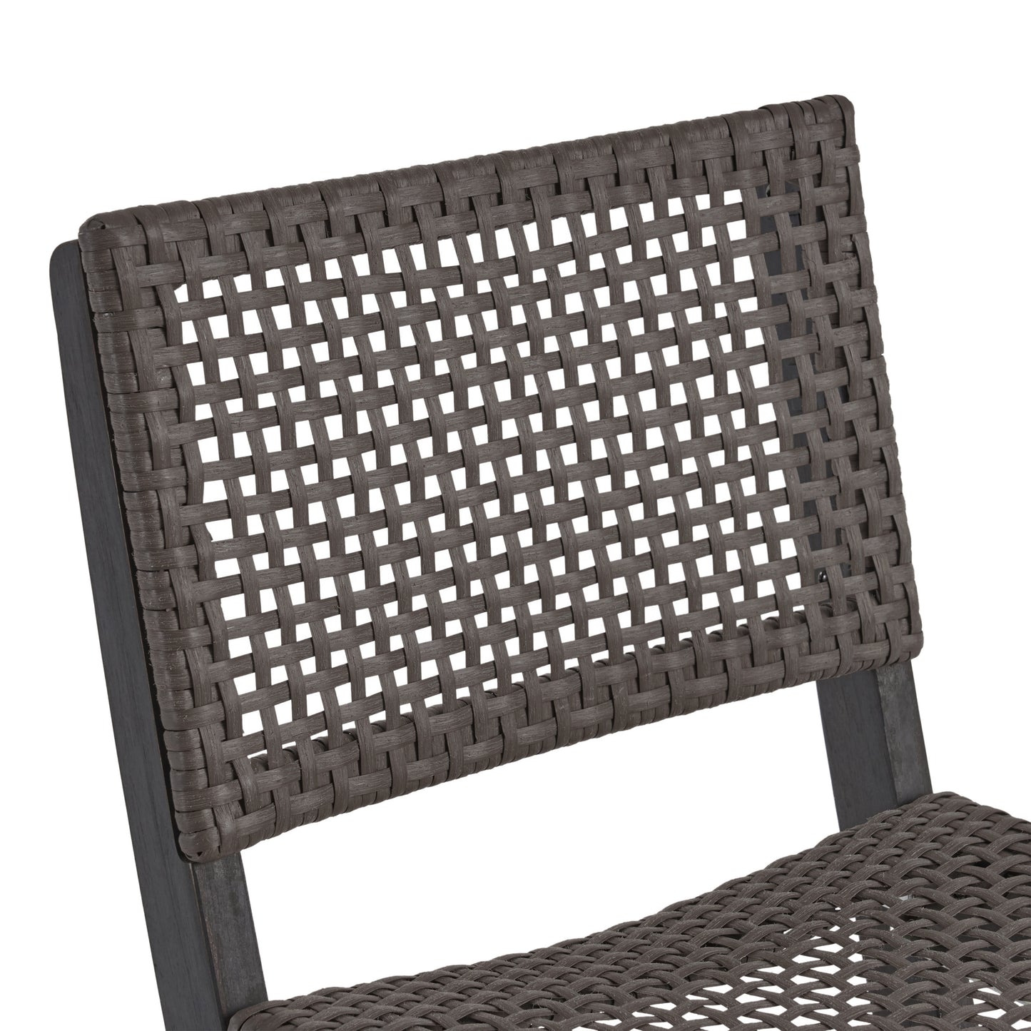 41.75" Outdoor Folding Acacia Wood Barstools with PE Rattan Backrest and Seat, Dark Grey Finish (Set of 2)
