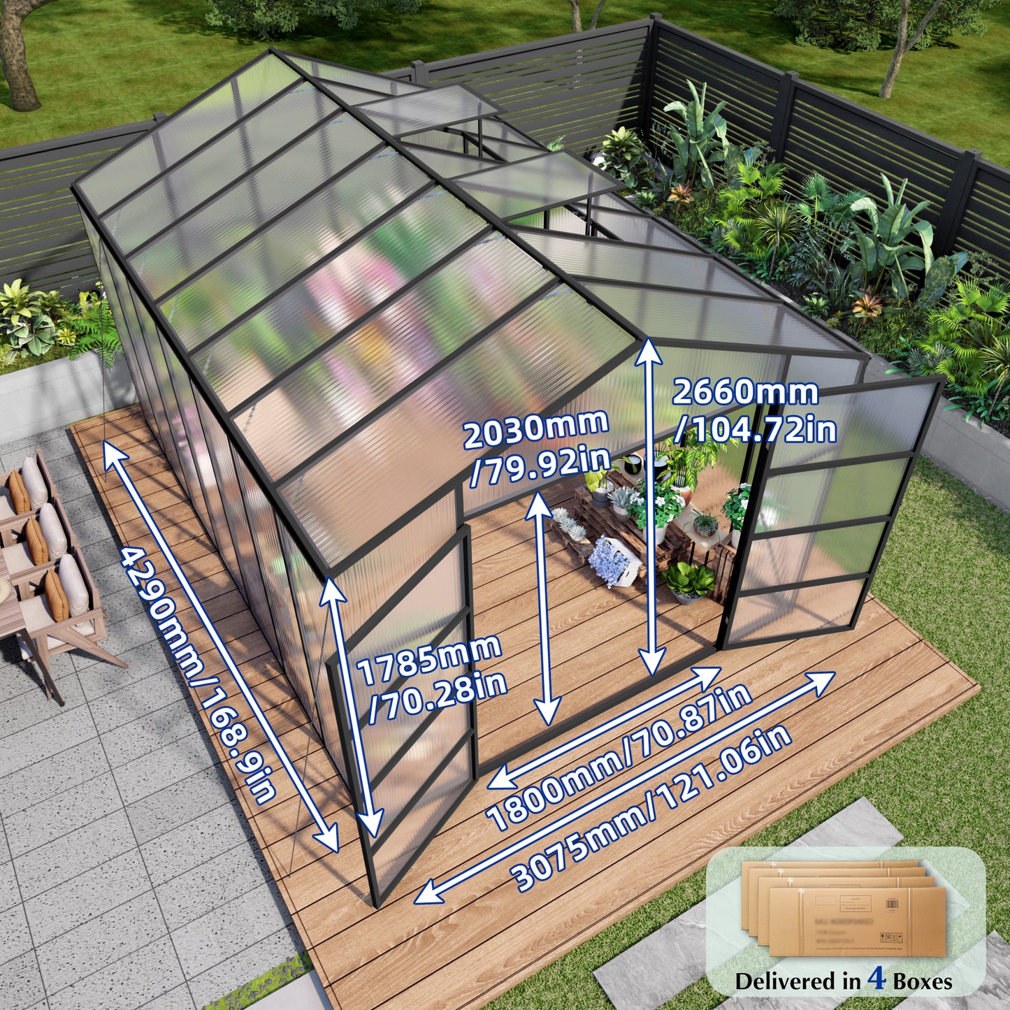 Newly Design Windproof Aluminum Greenhouse 10x14 FT Polycarbonate Greenhouse Aluminum Heavy Duty Walk-in Greenhouses for Outdoor Backyard in All Season