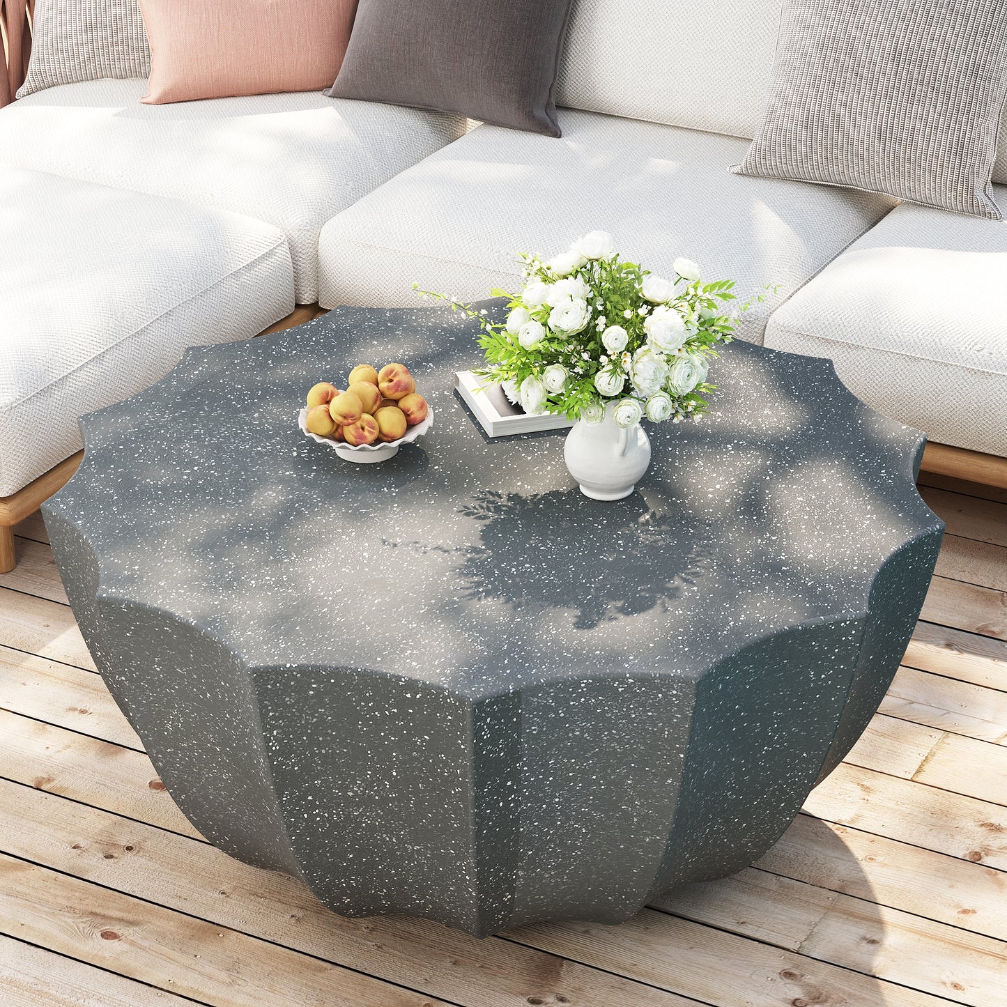 35.43" Modern Outdoor and Indoor Waterproof Coffee Table, Durable MgO Cement Design, Suitable for Terraces, Gardens, Backyards and Living Rooms ( Grey)