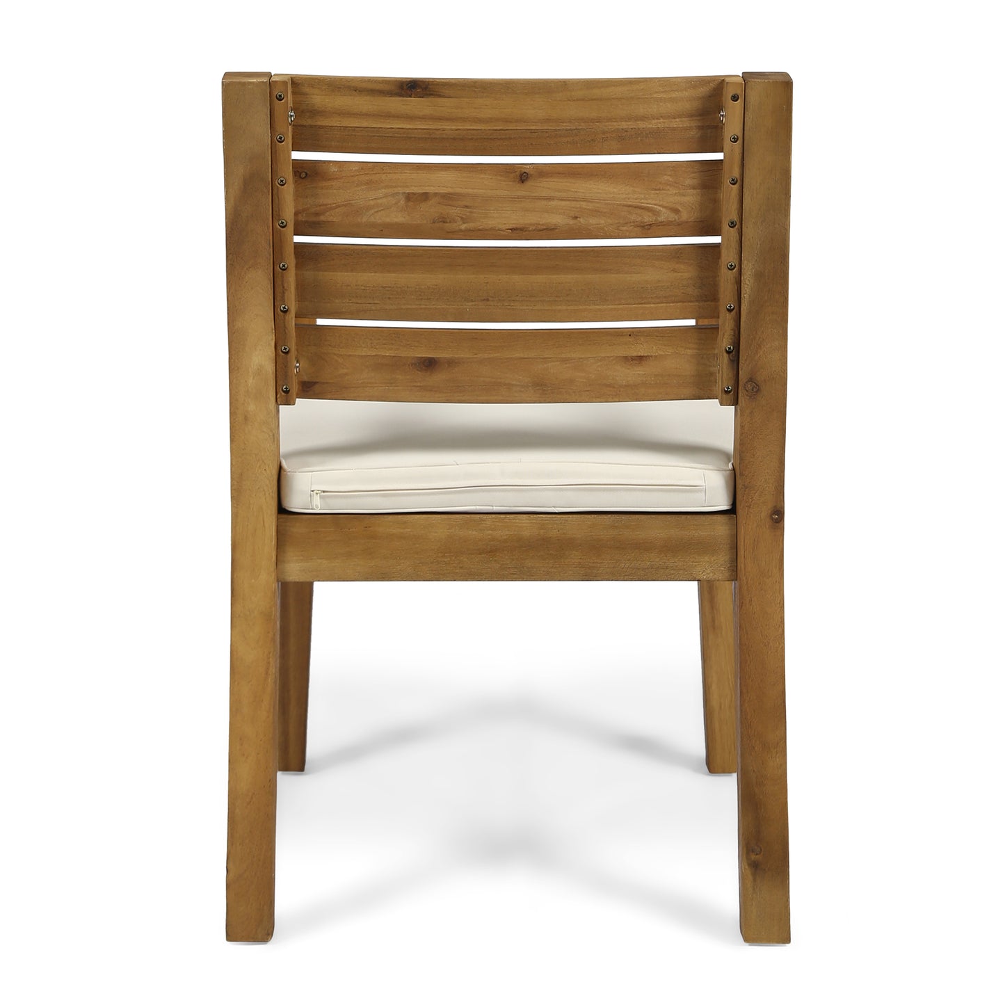 Outdoor Dining Chair Set of 2,Sandblast Natural Stained With Beige Cushion