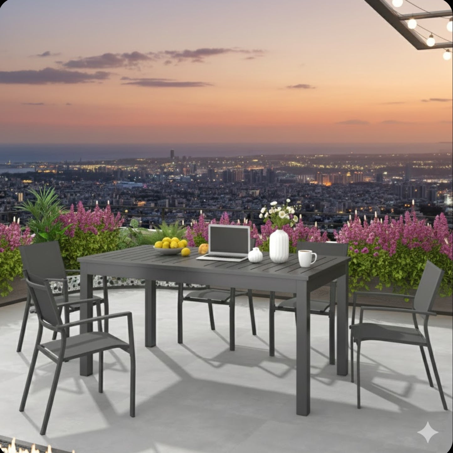 63"-92" Extendable Aluminum Outdoor Dining Table, All-Weather Gray Patio Table