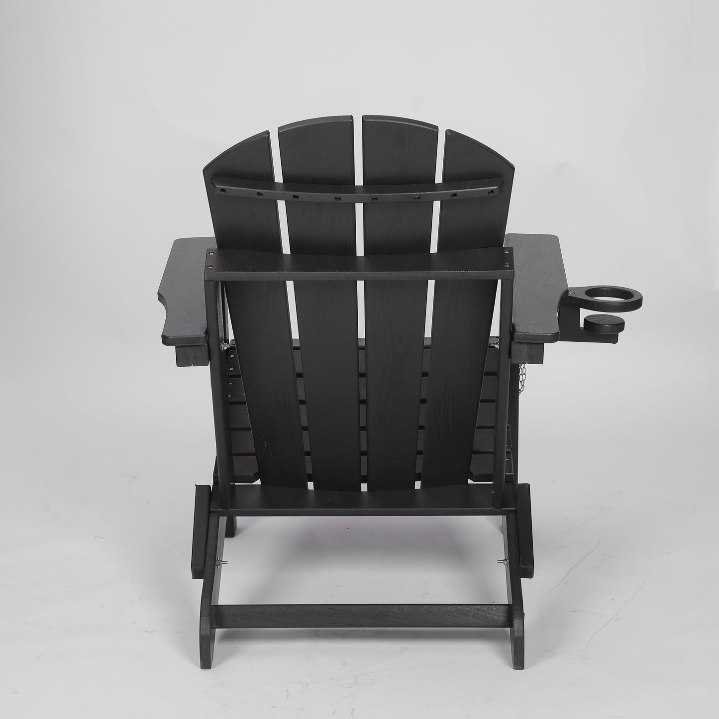 HDPE Folding Adirondack Chair with Dual Cup Holder - Composite Adirondack Chair with Wood Texture- Black