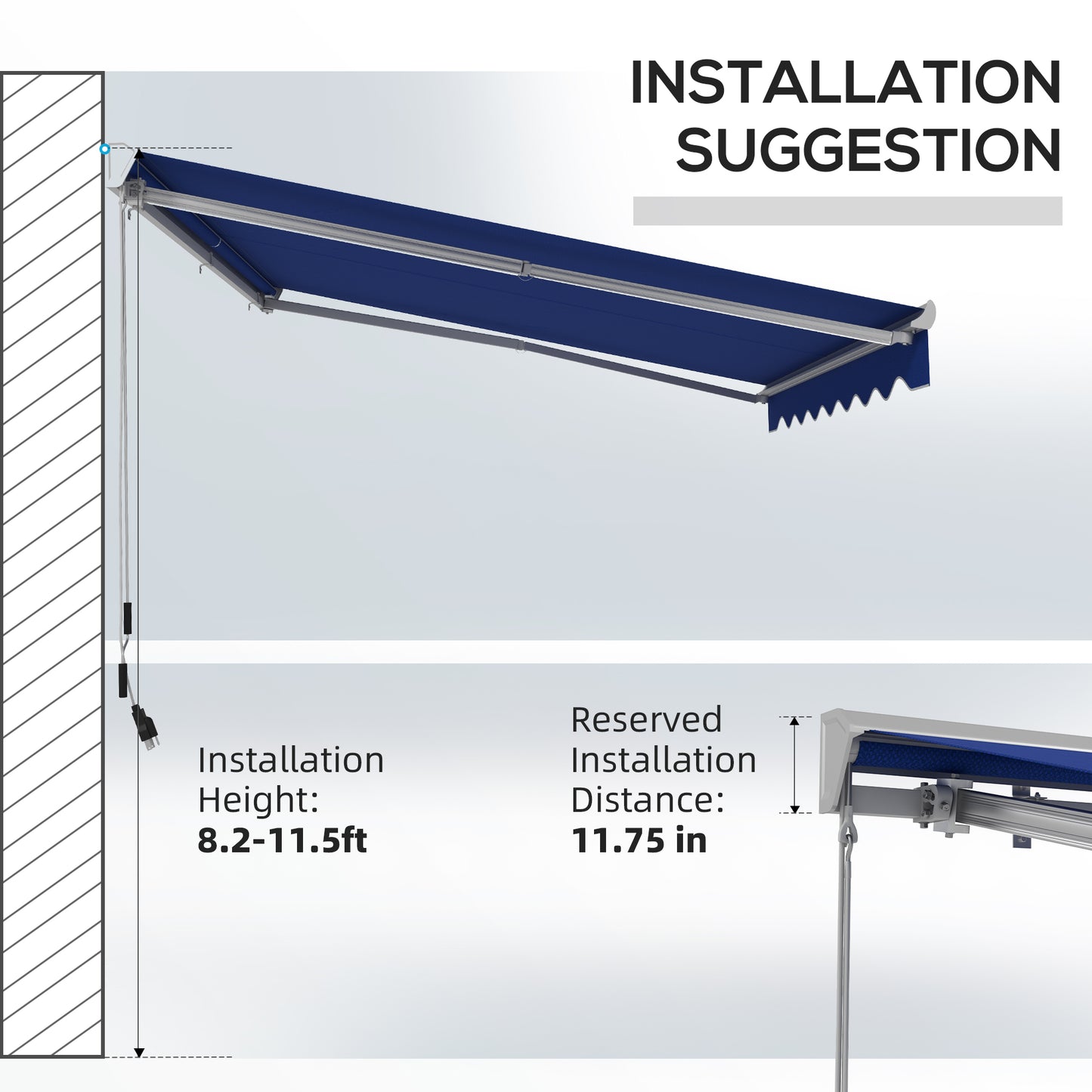 Outsunny 13' x 10' Electric Awning with LED Lights, Retractable Awning, UV40+ Sun Shade Shelter with Remote Controller and Crank Handle for Deck, Balcony, Yard, Blue