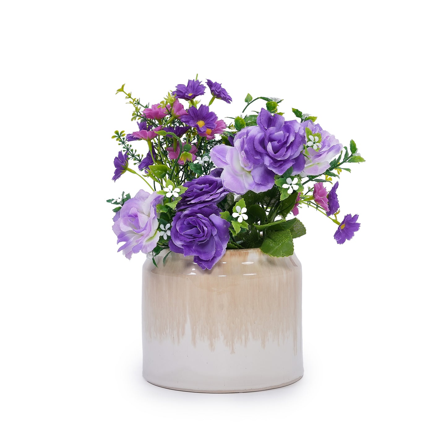 Handmade Non-Porous Ceramic Planter Set of 2, 6" & 8" Diameter, Beige Drip Glaze, for Aquatic Plants Indoor/Outdoor Shelf & Desk Use, Breathable Clay