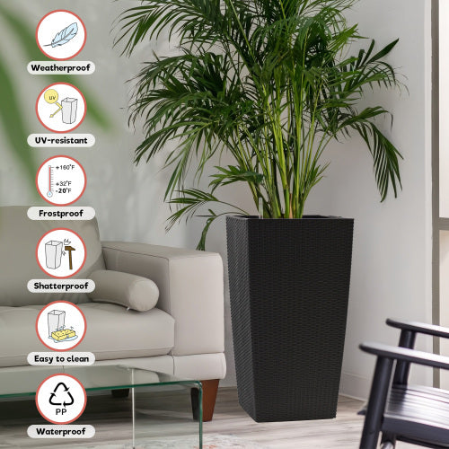 30 in. Black Outdoor Indoor Plastic with Automatic Watering System Rectangle Planter (2-Pack)