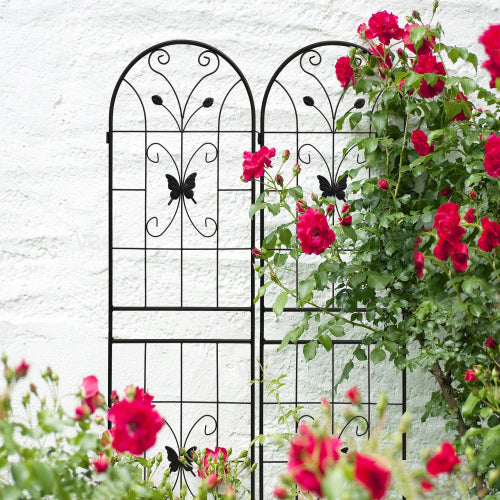 86.7 in. Black Metal Garden Trellis Rustproof Trellis Outdoor Flower Support (2-Pack)