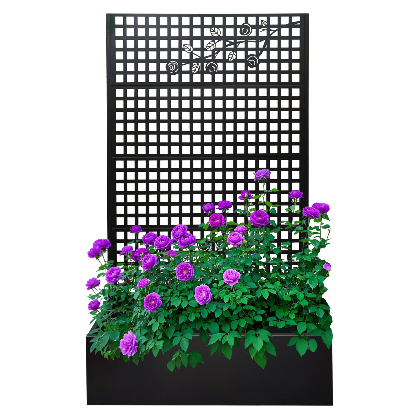 Metal Planter Box with Trellis 70.9in H x 43.3in W x 15.8in D - Outdoor Raised Garden Bed with Privacy Screen Lattice Panels for Patio Decoration for Backyard Patio Balcony, Rose Black