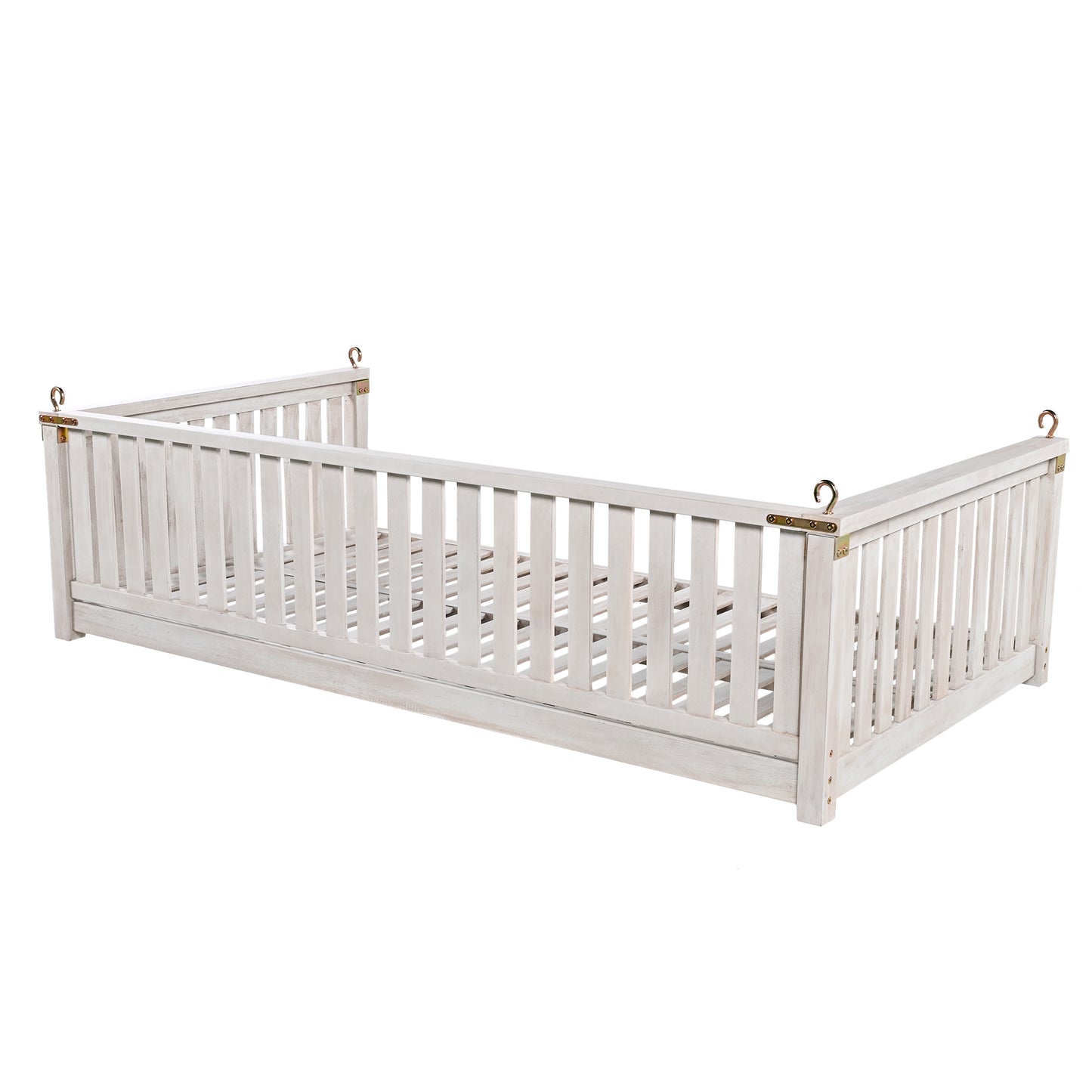 TOPMAX Patio Minimalist Twin Size Garden Swing Bed Wood Porch Swing with Ropes for Backyard, Safe Sloped Design, White