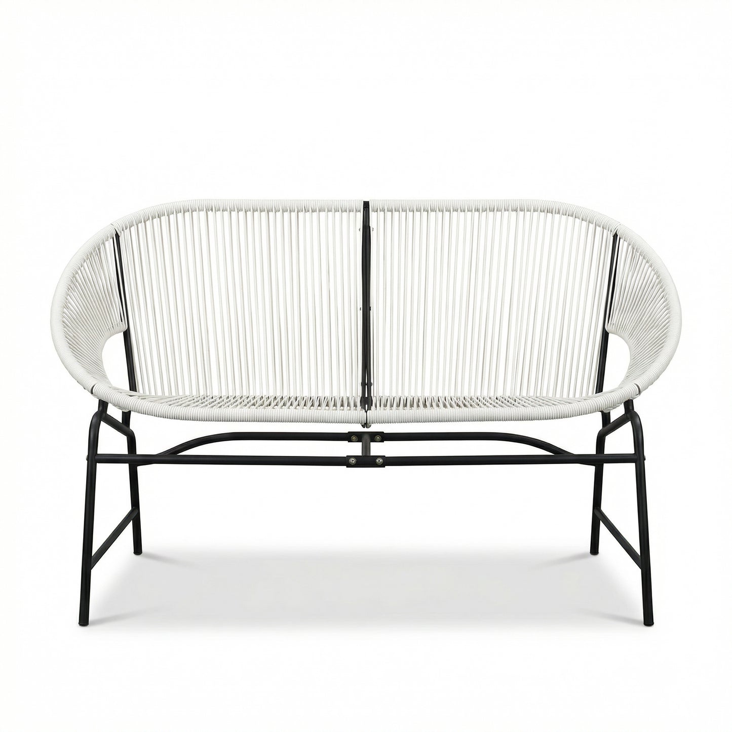 CONDESSA OUTDOOR PATIO WICKER LOVE SEAT, WHITE PE RATTAN &  IRON FRAME, SET OF 1