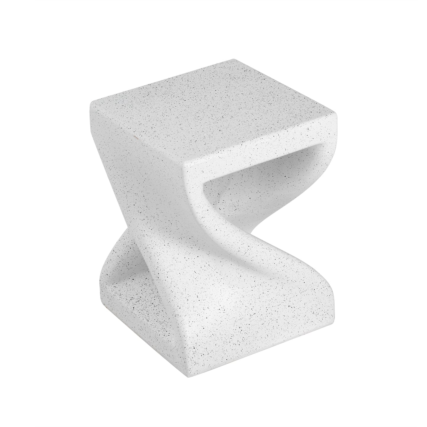 Outdoor White Marble Modern Twisted-Base Terrazzo-Speckled All-Weather MGO Side Table – Indoor End Table for Home, Office & Patio Decor