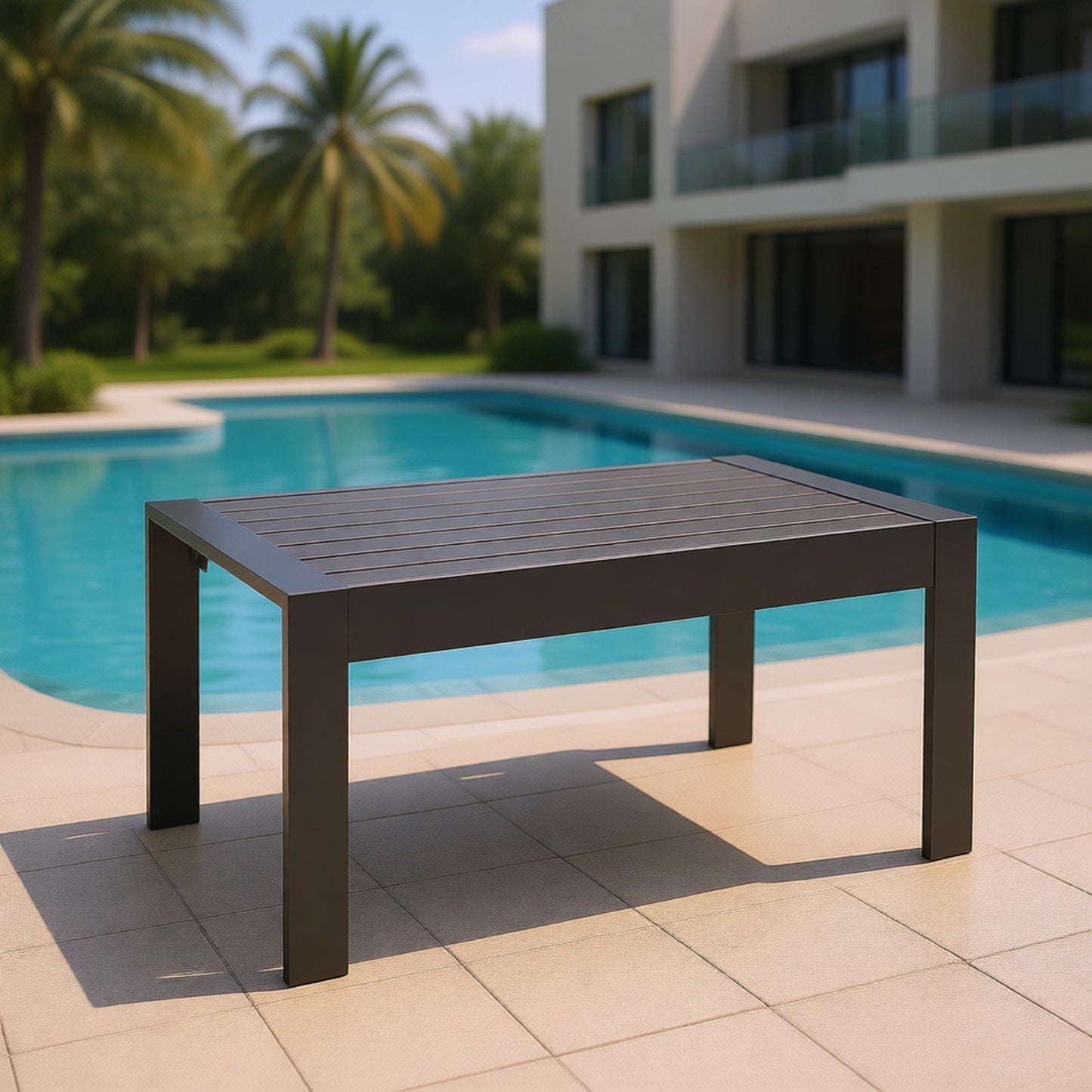 43" All-Weather Aluminum Patio Coffee Table, Modern Gray Rectangle Outdoor Table