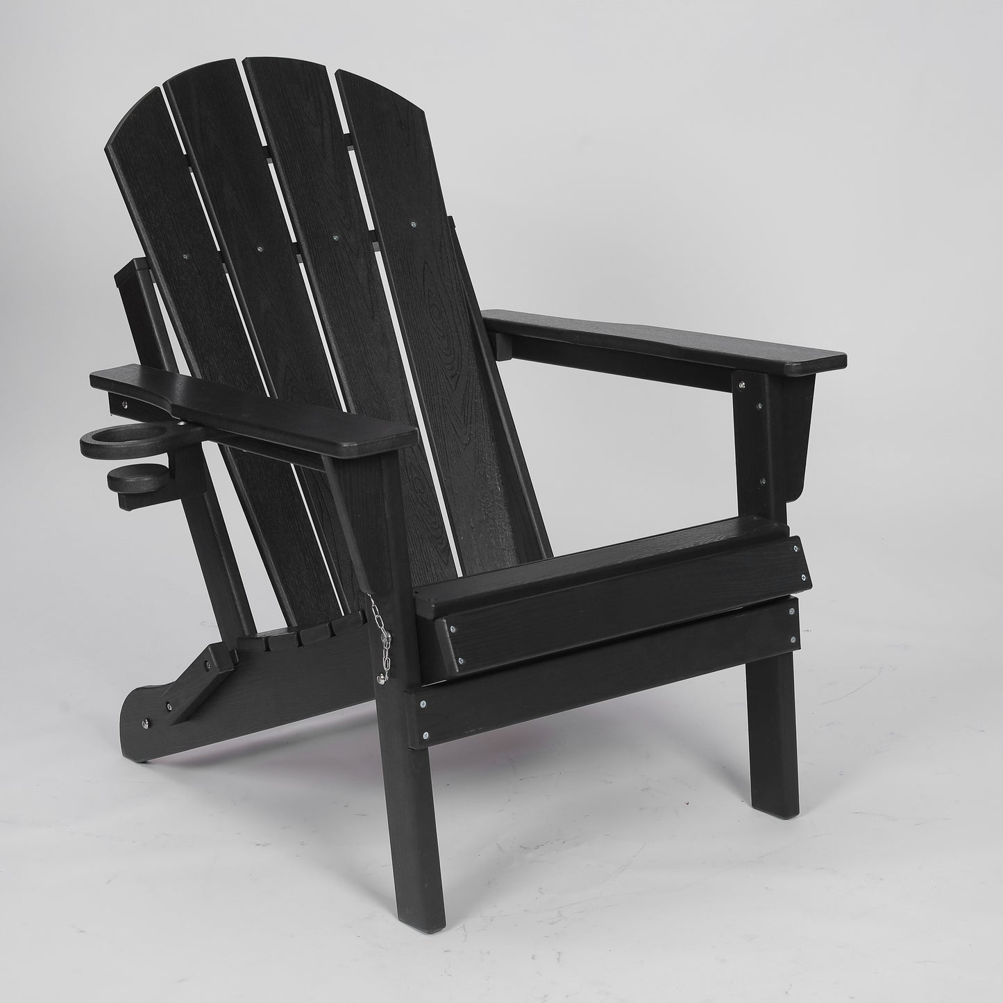 HDPE Folding Adirondack Chair with Dual Cup Holder - Composite Adirondack Chair with Wood Texture- Black