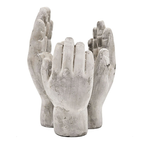 Antique White Gray 6x6x9in. Garden Porch Cement Planter Accepting Hand Sculpture Decor (4-Pack)