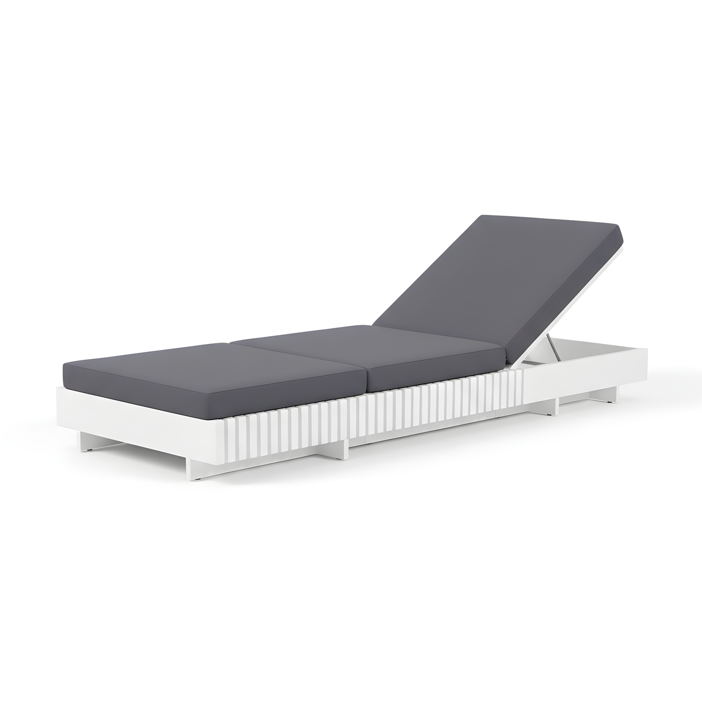 White Acacia Solid Wood Outdoor Chaise Lounge with  Dark Grey 3-Fold Water-Repellent Cushion, 400lbs Capacity,  Modern Patio Sun Lounger for Garden, Poolside
