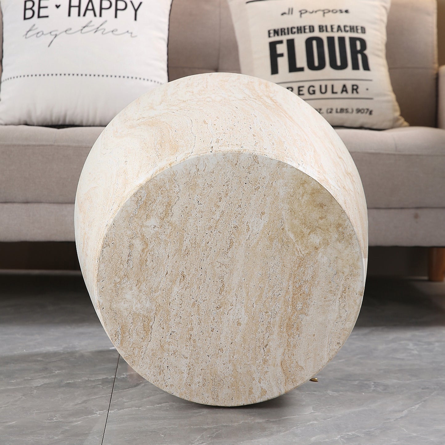 Light Travertine Finish Magnesium Oxide Tapered Side Table   14.57" Top Diameter Round End Table