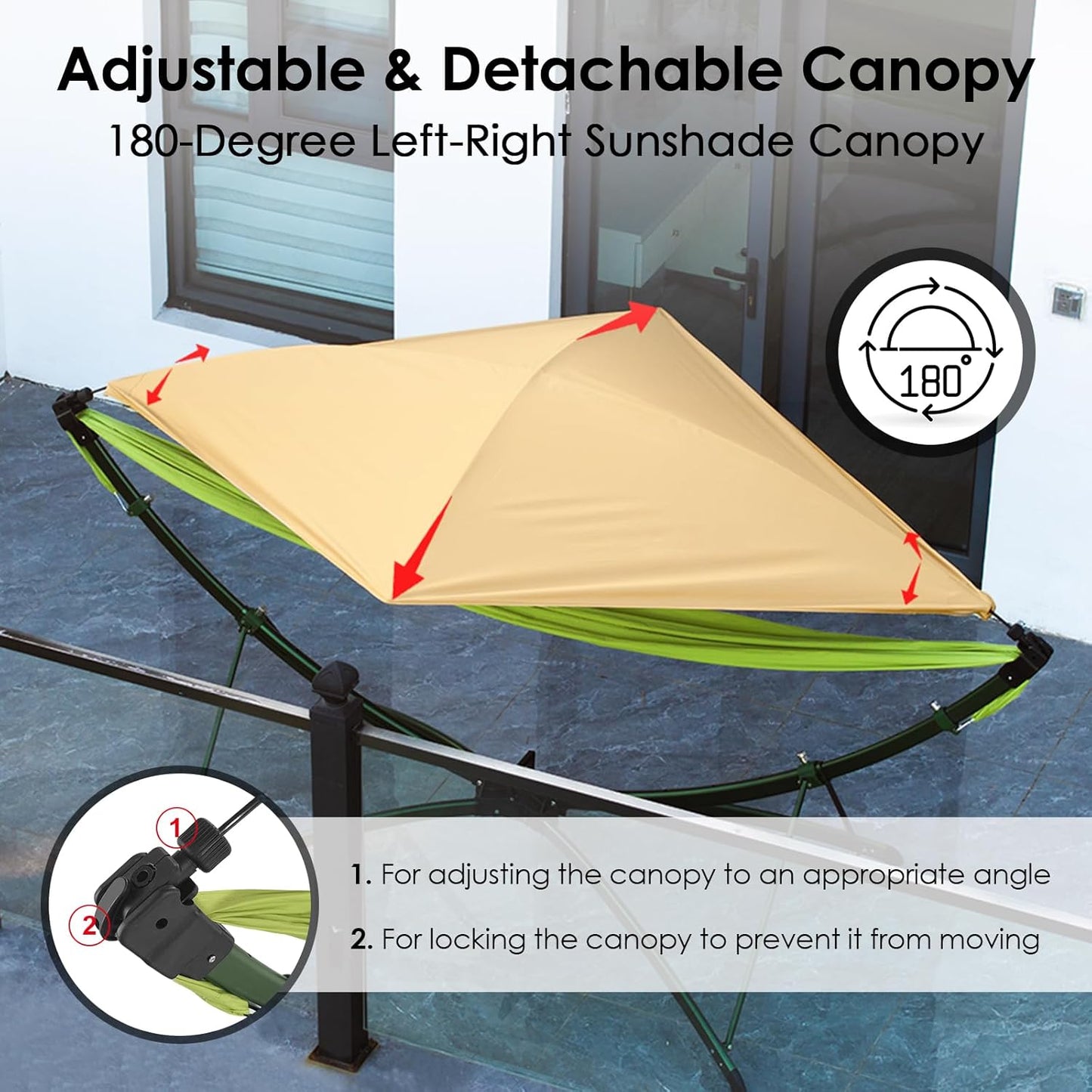 Portable Outdoor/Garden Hammock with Quick-Fold Stand, Adjustable Sunshade, and Storage Bag Adult/Child Hammock Chair Heavy-Duty Hammock Suitable for Camping, Home Gardens, Hotels, Outdoors, Beaches