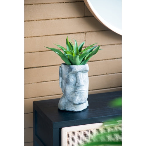 4.3 qt. Medium Gray Cement Indoor/Outdoor Planter, Easter Island Stone Planter (5.5 in. W x 9 in. H) Weight: 6.8 lbs.