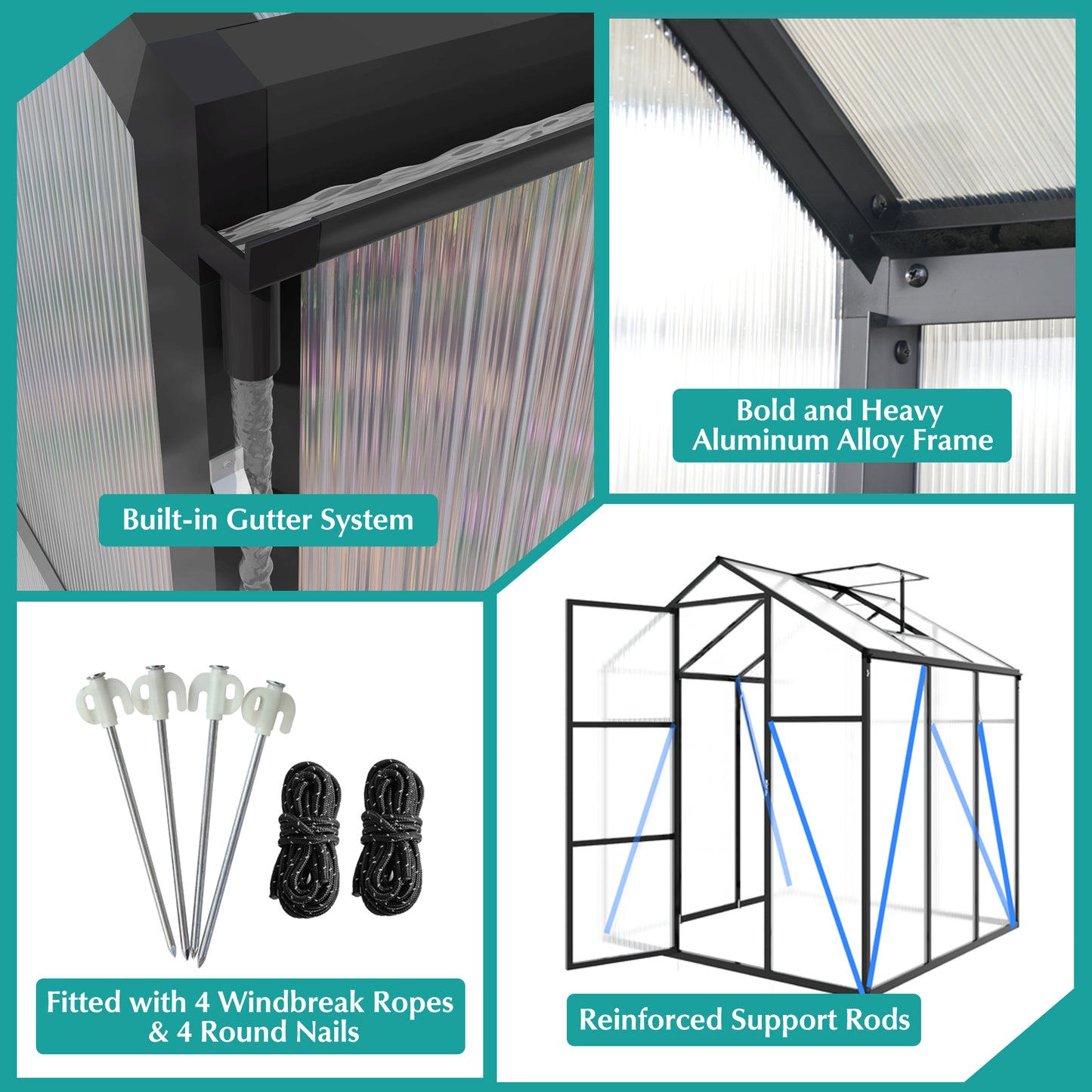 Newly marketed Gain height windproofaluminum greenhouse 6x8 FT Polycarbonate Greenhouse Raised Base and Anchor Aluminum Heavy Duty Walk-in Greenhouses for Outdoor Backyard in All Season