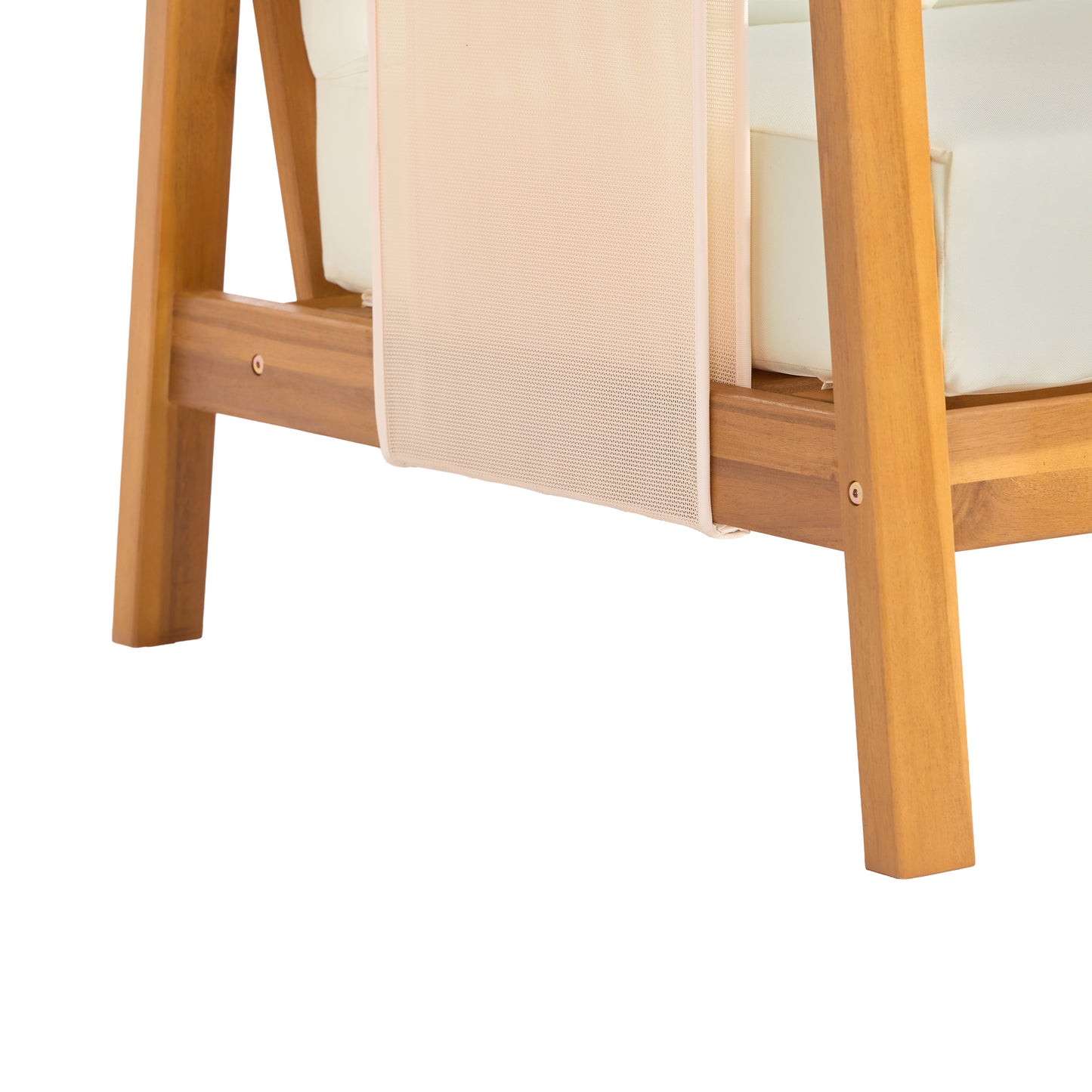Outdoor Club Chair, Acacia Wood Frame with Brown Textilene Accents, Water-Repellent Beige Cushions for Patio/Backyard/Deck