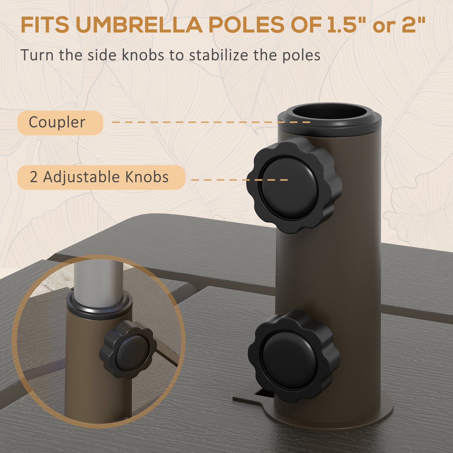Outsunny 3-in-1 Outdoor Umbrella Base, Coffee End Table, Flower Box Planter with Drain Hole, 175 lbs. Capacity Fillable Patio Umbrella Stand Table with Wheels and Handles, Brown